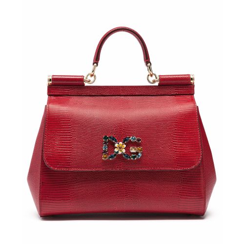 Dolce & Gabbana Sicily handbag With iguana-print and DG crystal logo patch 